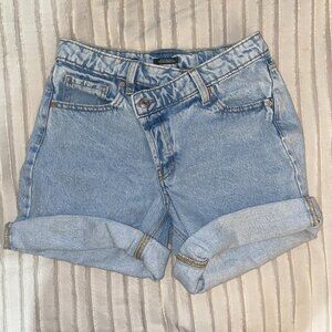 Wild Fable Light Blue Denim Shorts- Diagonal Waistband, High-rise